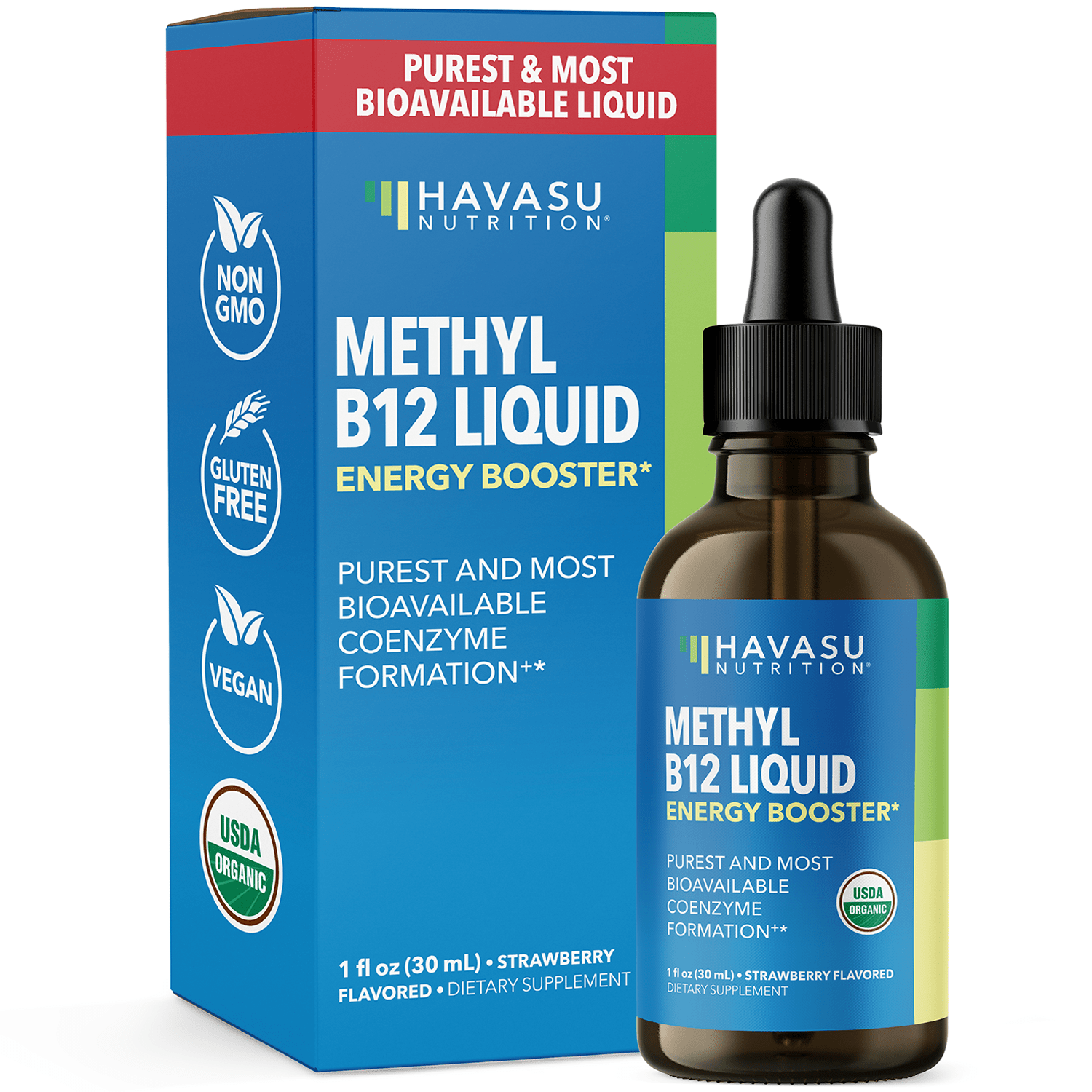 Organic Methyl B12 Liquid, Strawberry - Havasu Nutrition