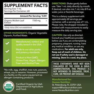 Organic Mullein Leaf Liquid - Havasu Nutrition
