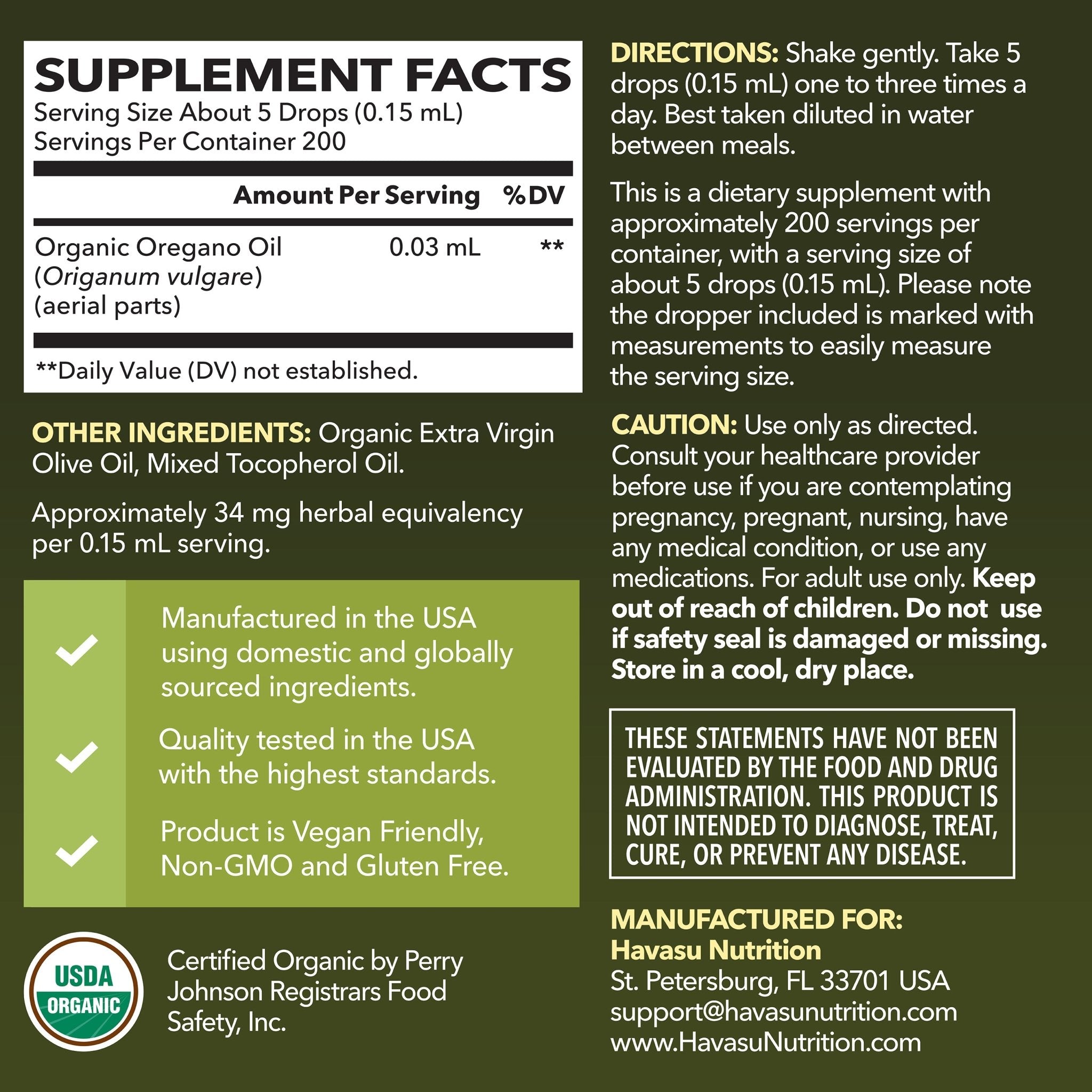 Organic Oil of Oregano Liquid Drops, 1fl oz - Havasu Nutrition