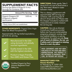 Organic Oil of Oregano Liquid Drops, 1fl oz - Havasu Nutrition