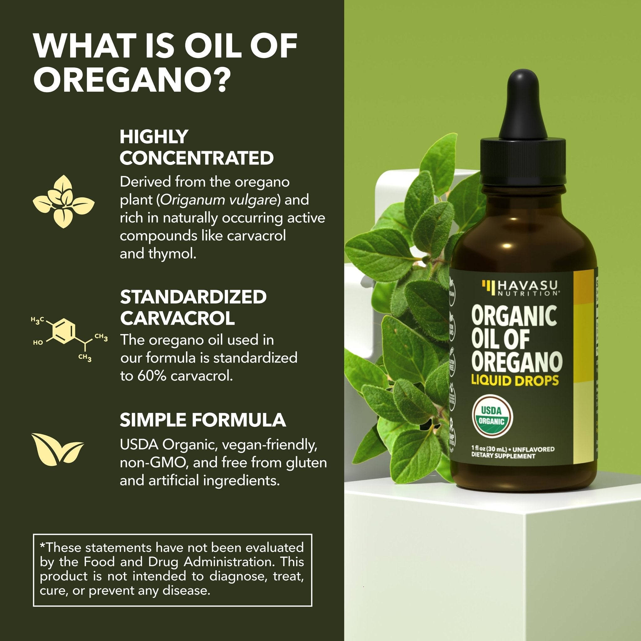 Organic Oil of Oregano Liquid Drops, 1fl oz - Havasu Nutrition