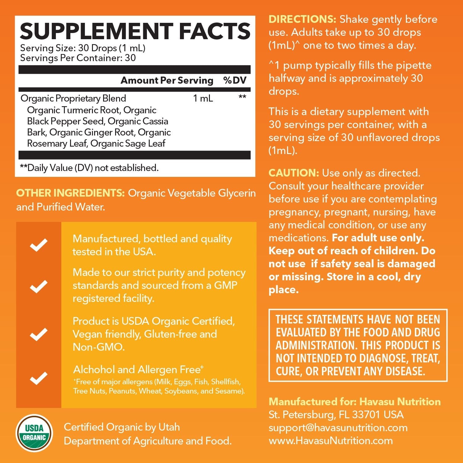 Organic Turmeric Liquid, Unflavored - Havasu Nutrition