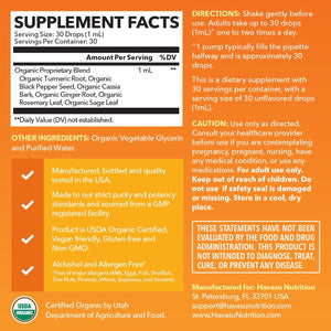 Organic Turmeric Liquid, Unflavored - Havasu Nutrition
