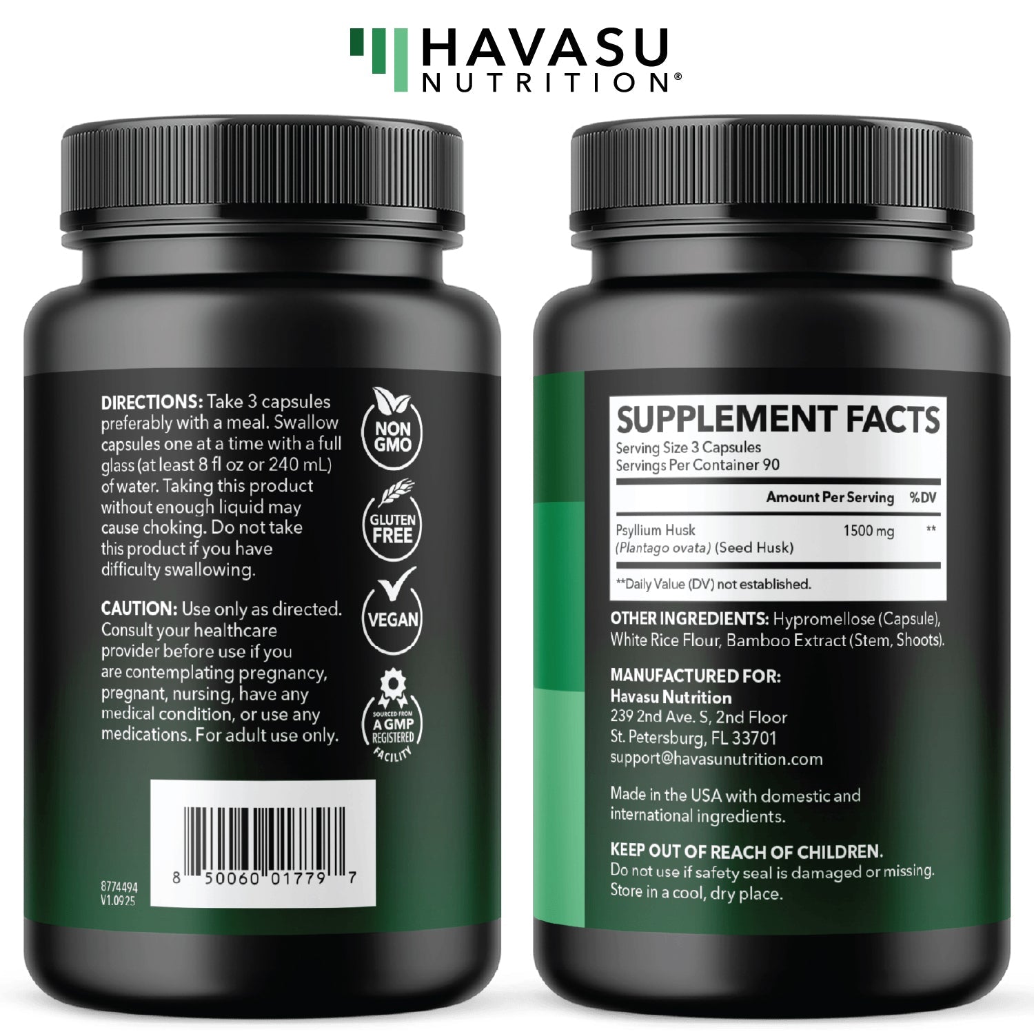 Psyllium Husk Capsules, 270ct - Havasu Nutrition