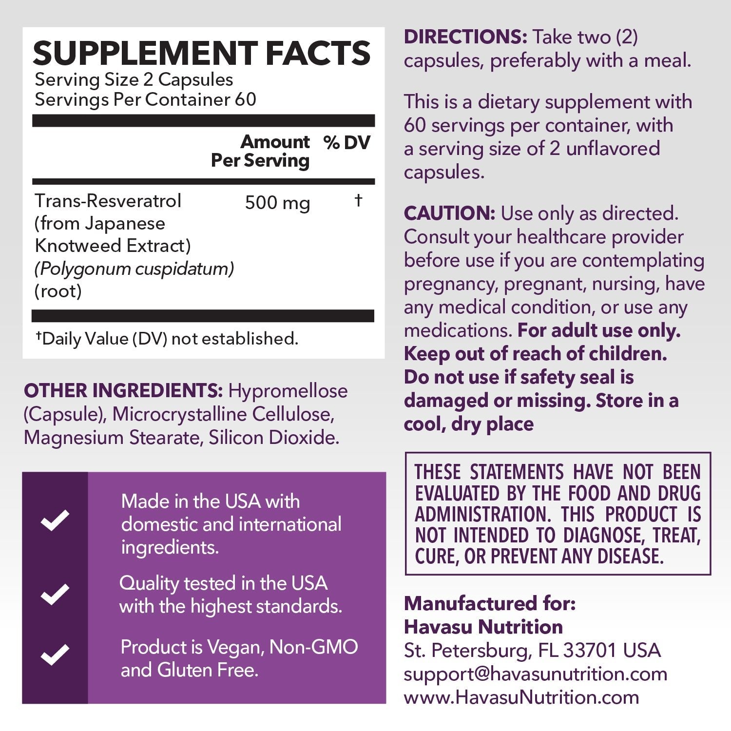 Resveratrol Capsules, 120ct - Havasu Nutrition