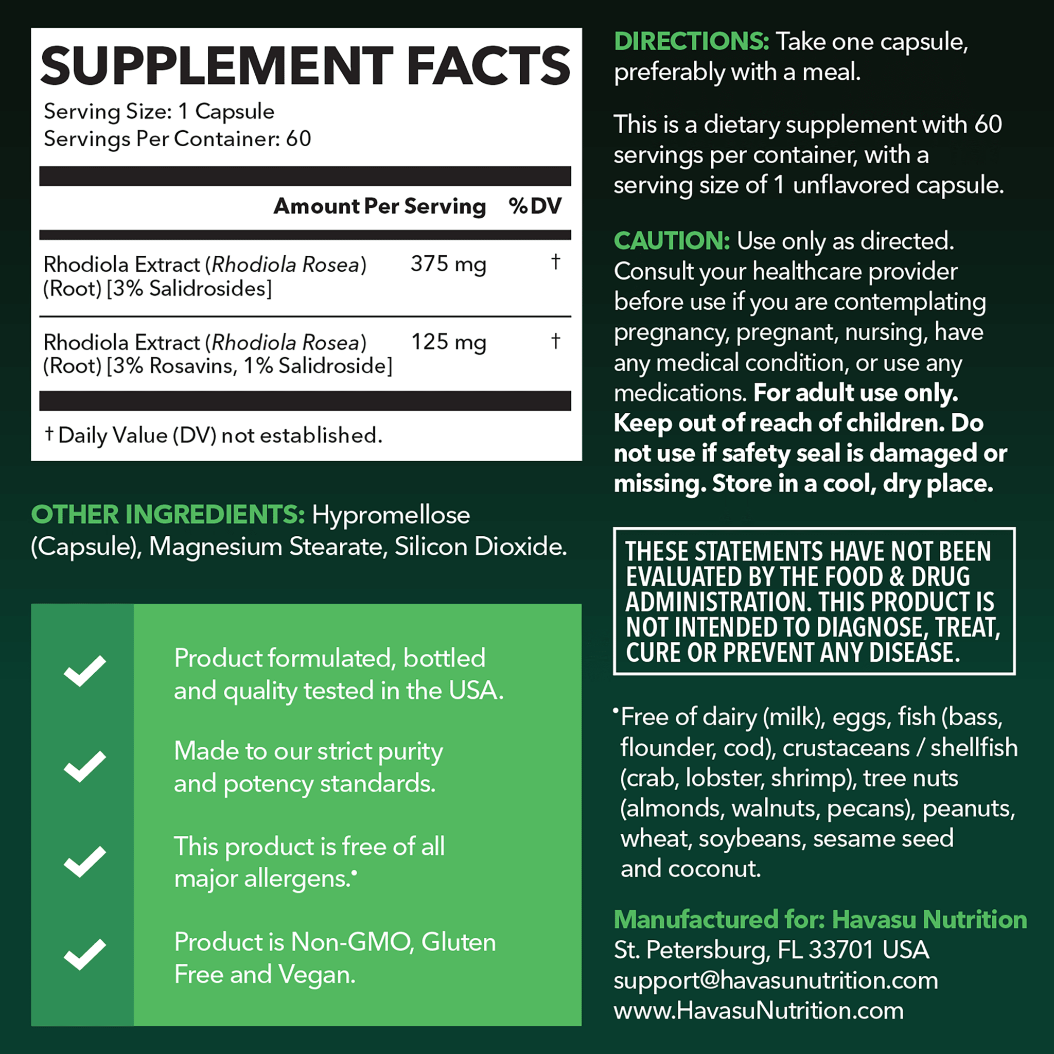 Rhodiola Rosea Capsules - Havasu Nutrition