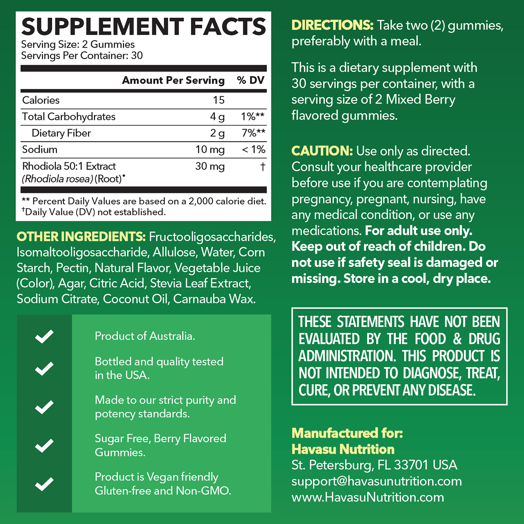 Rhodiola Rosea Gummies, 60ct - Havasu Nutrition