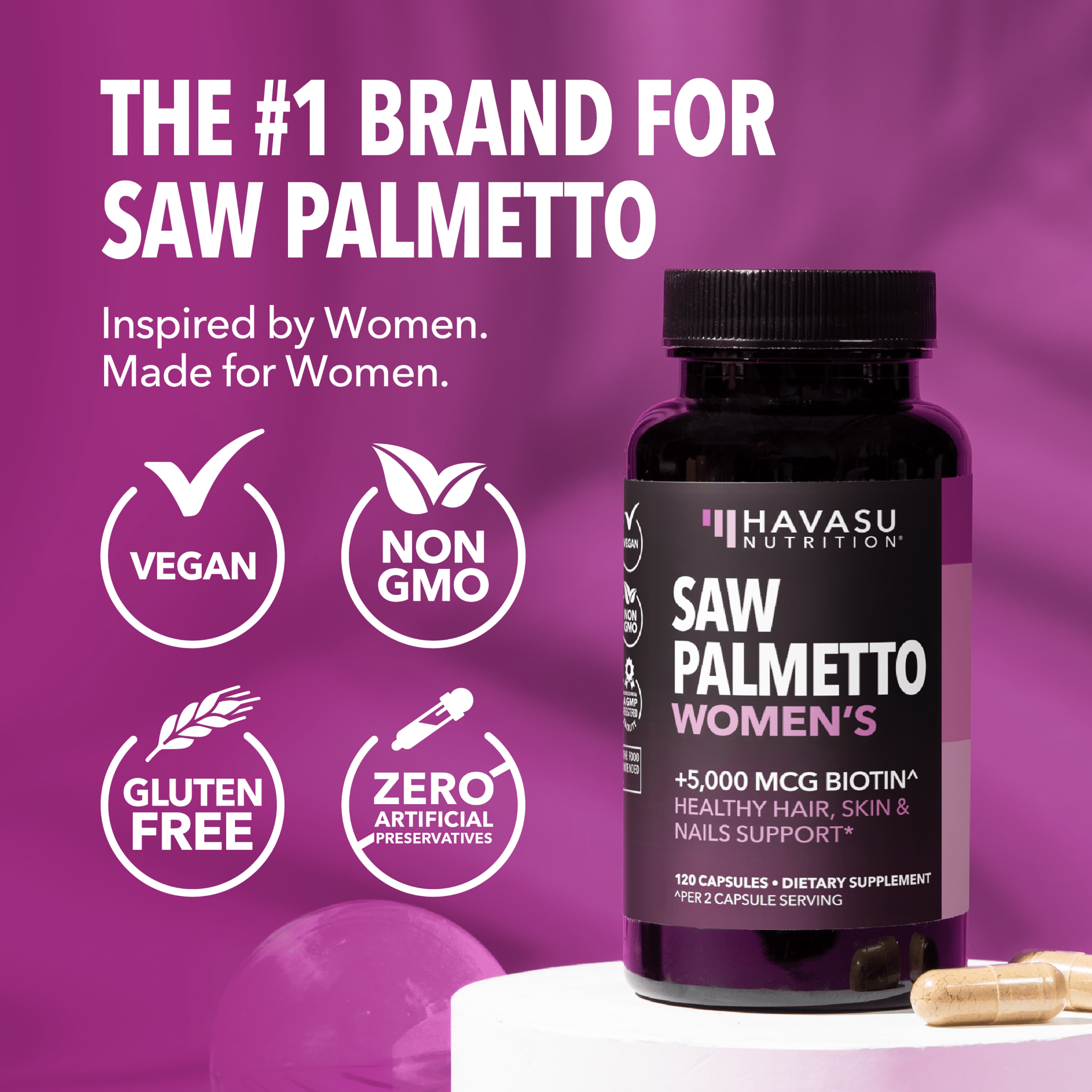 Saw Palmetto + Biotin Capsules, 120ct - Havasu Nutrition