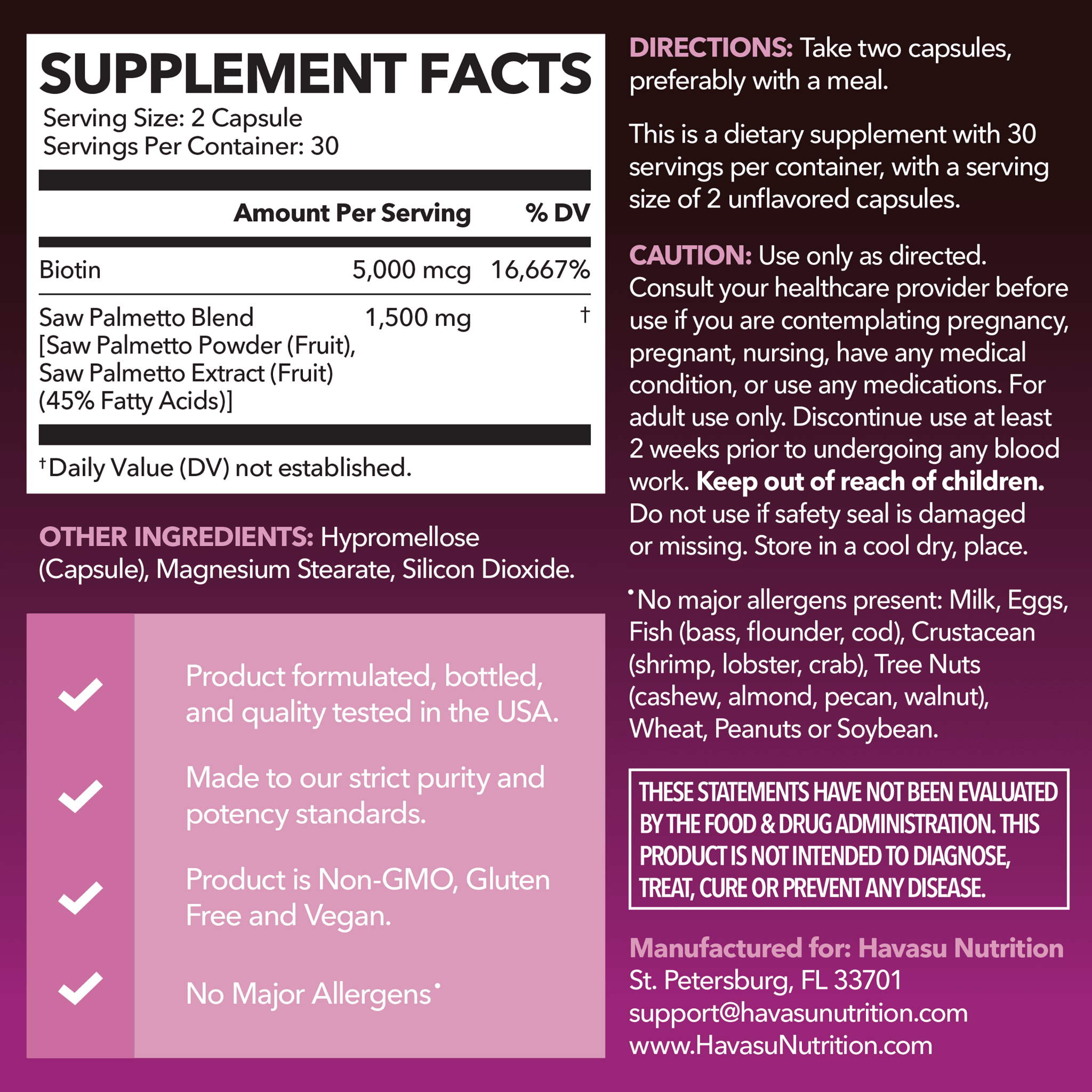 Saw Palmetto + Biotin Capsules - Havasu Nutrition