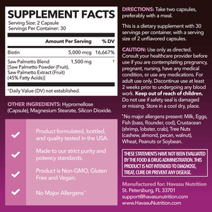 Saw Palmetto + Biotin Capsules - Havasu Nutrition