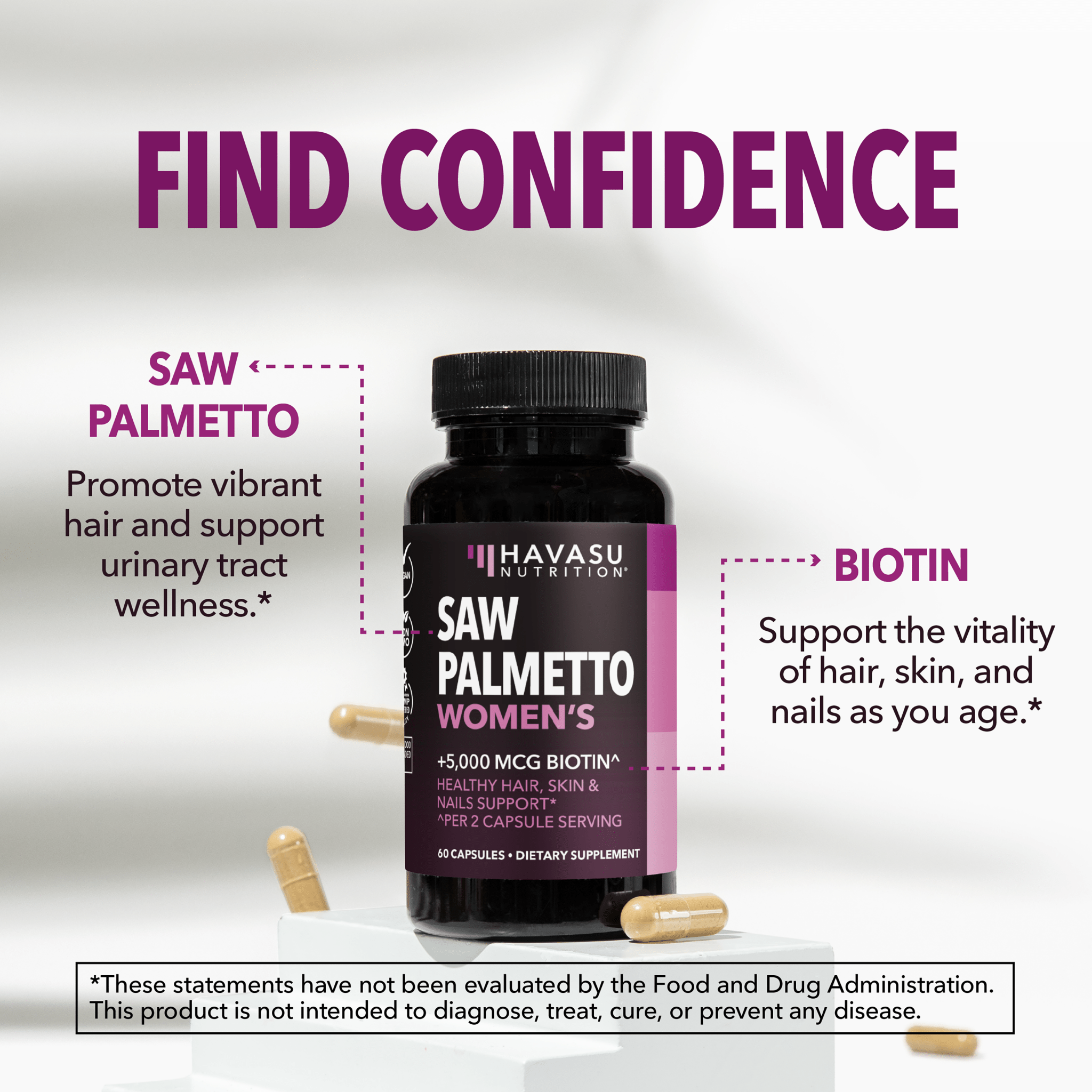 Saw Palmetto for Women with Biotin, 60 ct - Havasu Nutrition