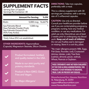 Saw Palmetto for Women with Biotin, 60 ct - Havasu Nutrition