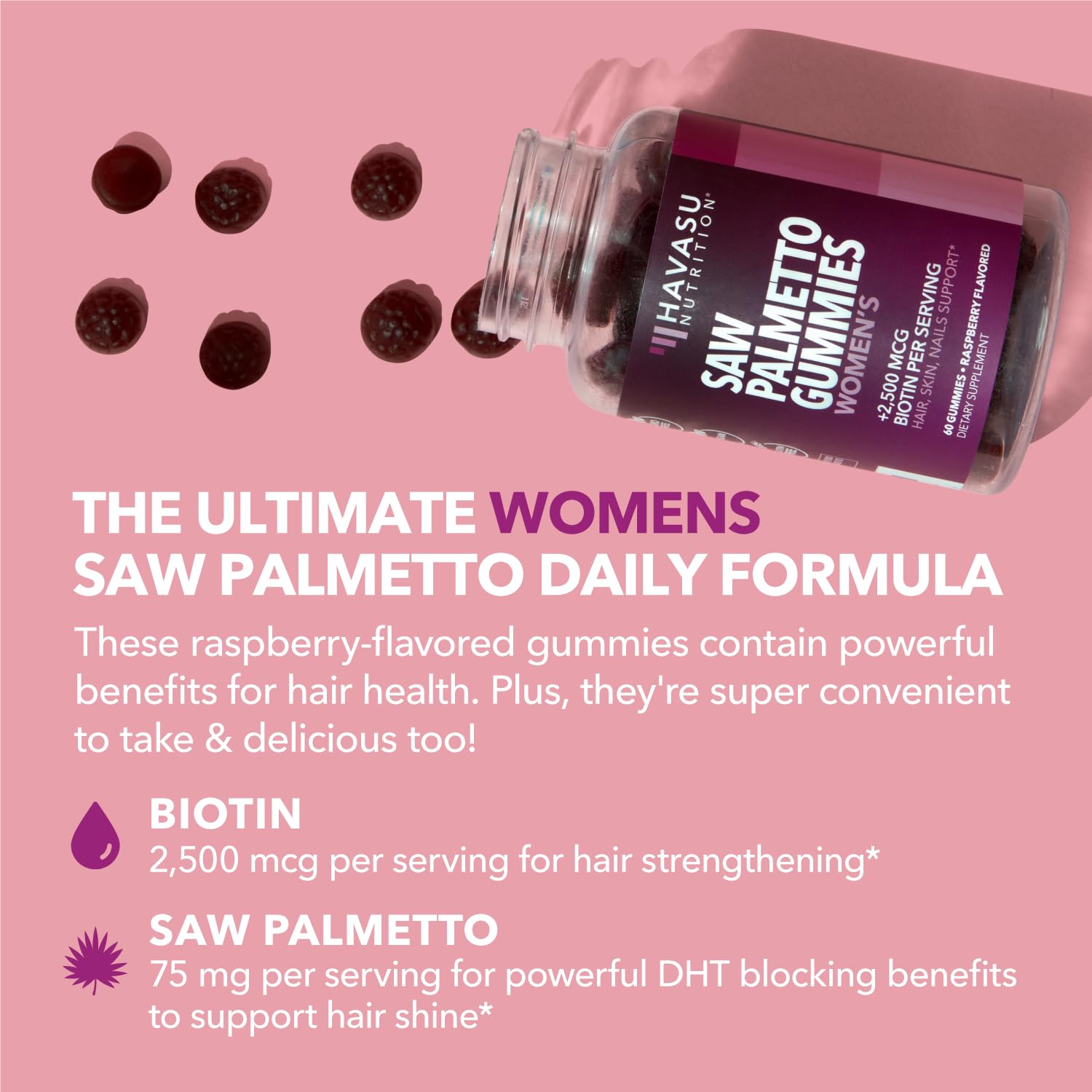 Saw Palmetto Gummies for Women, Raspberry - Havasu Nutrition
