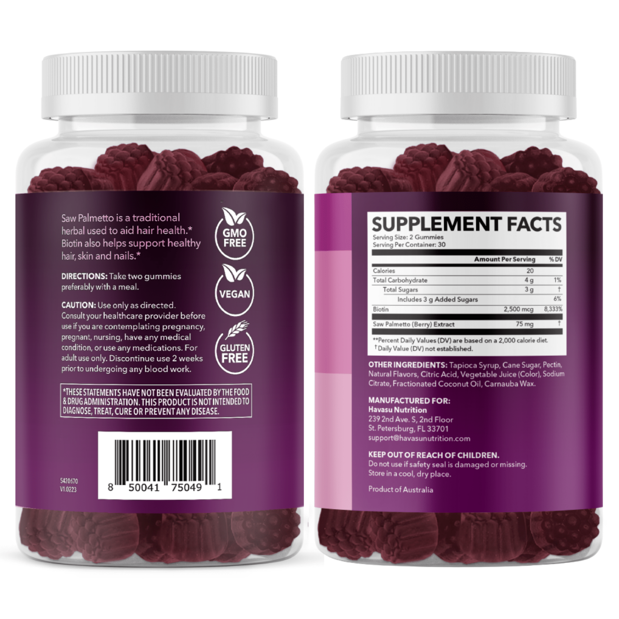 Saw Palmetto Gummies for Women, Raspberry Flavor - Havasu Nutrition