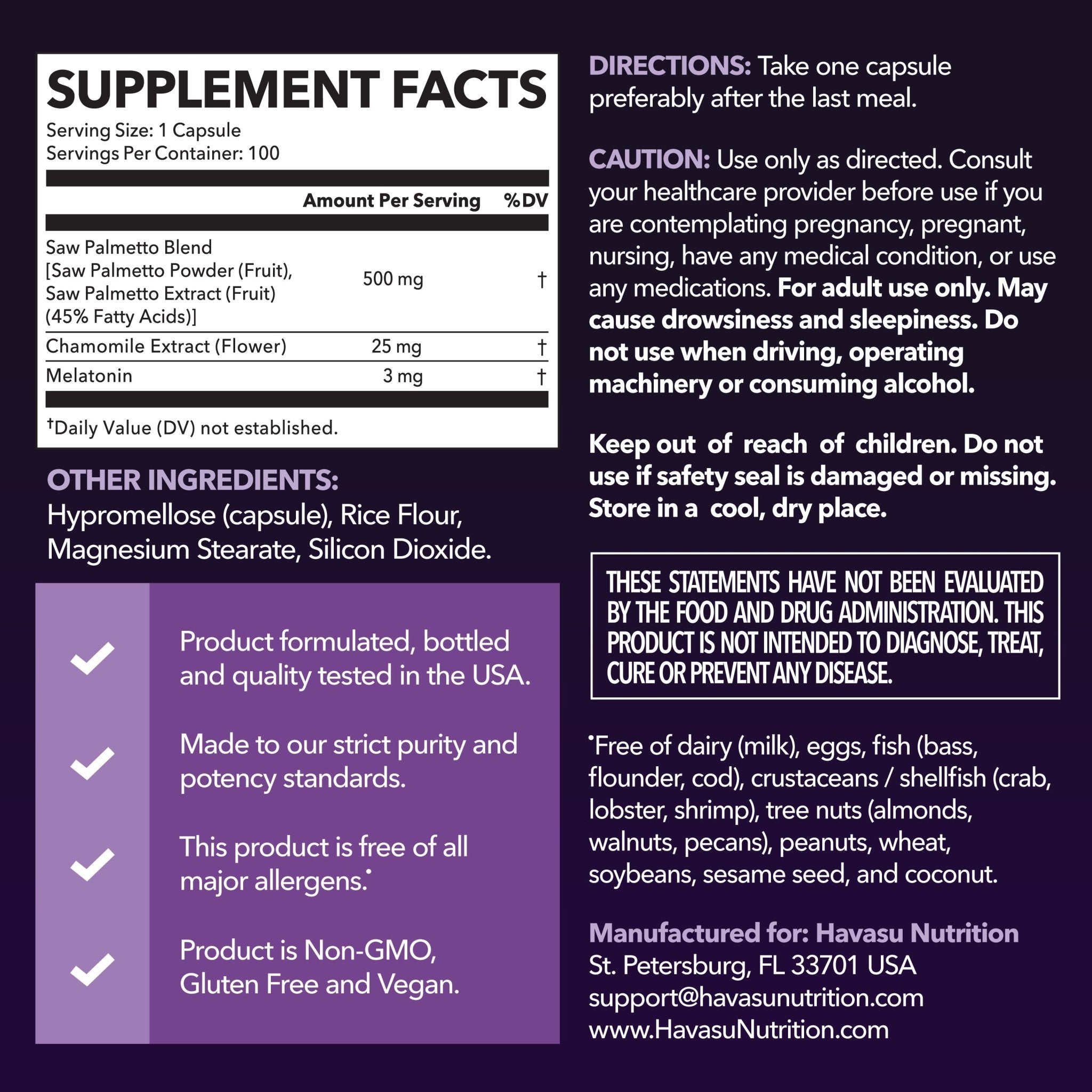 Saw Palmetto + Melatonin PM Capsules - Havasu Nutrition
