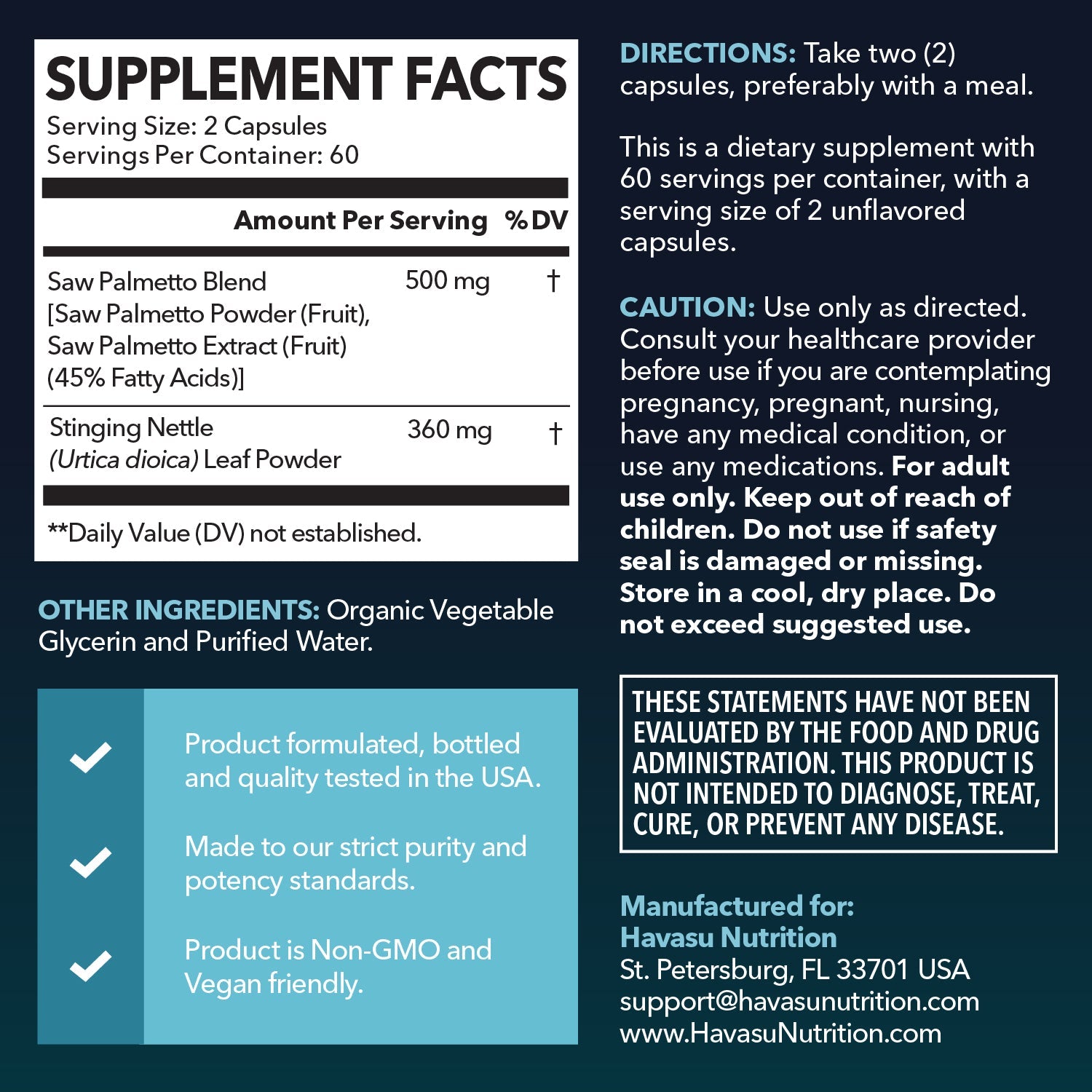 Saw Palmetto + Nettle Capsules - Havasu Nutrition