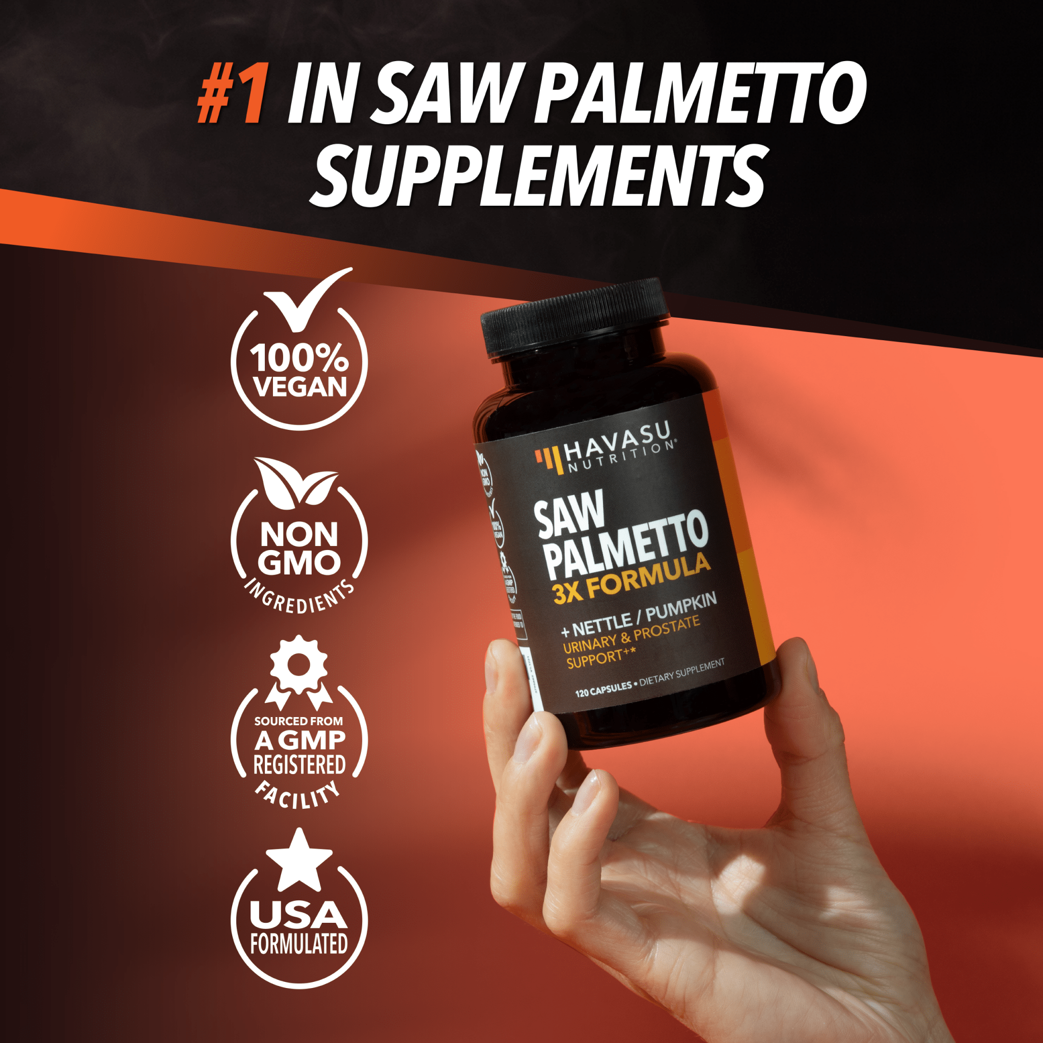Saw Palmetto + Nettle & Pumpkin Seed Capsules, 120ct - Havasu Nutrition