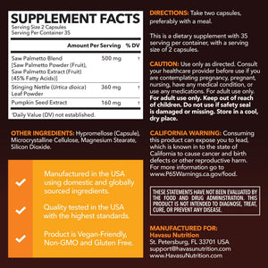 Saw Palmetto + Nettle & Pumpkin Seed Capsules - Havasu Nutrition