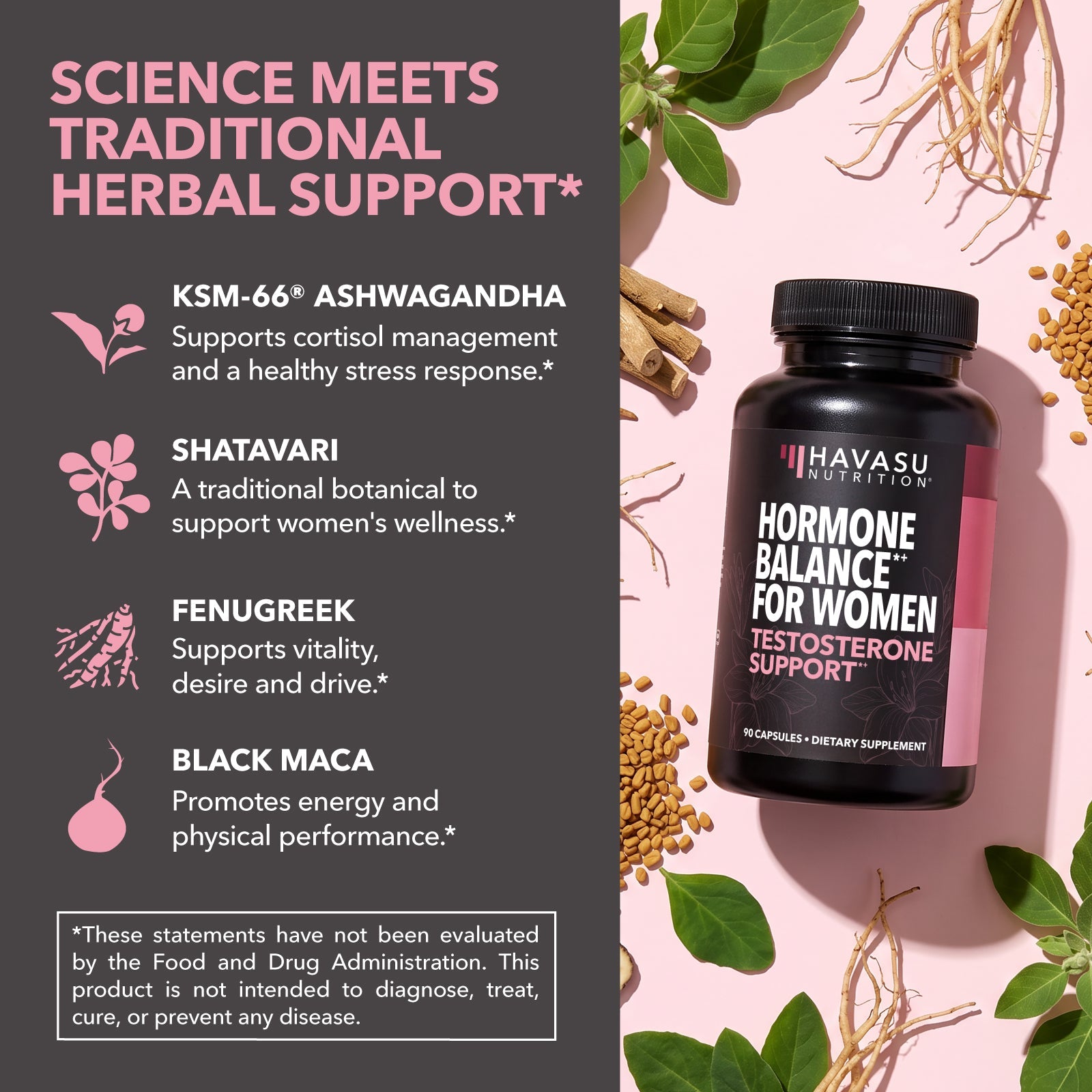 Testosterone Support for Women Capsules, 90ct - Havasu Nutrition