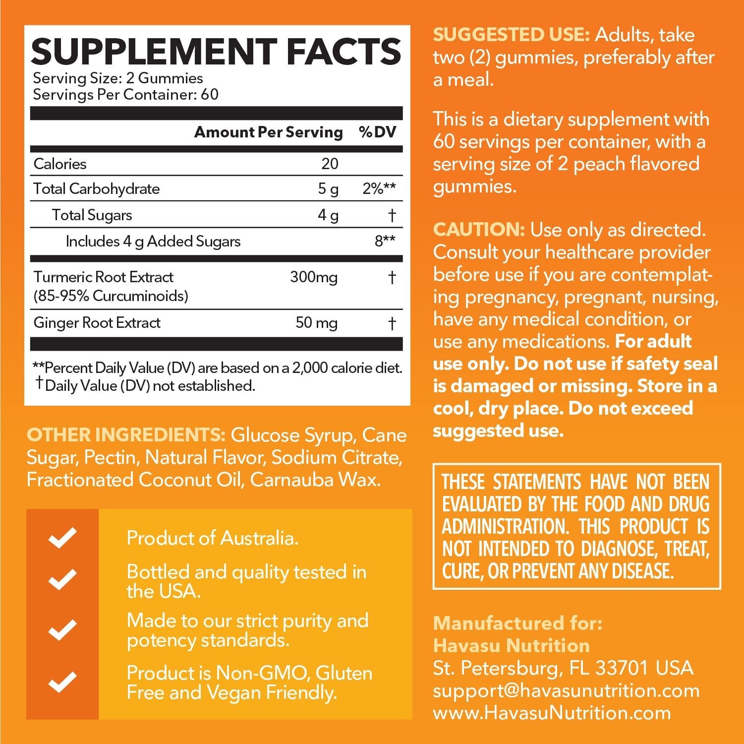 Turmeric Gummies, Peach, 120ct - Havasu Nutrition