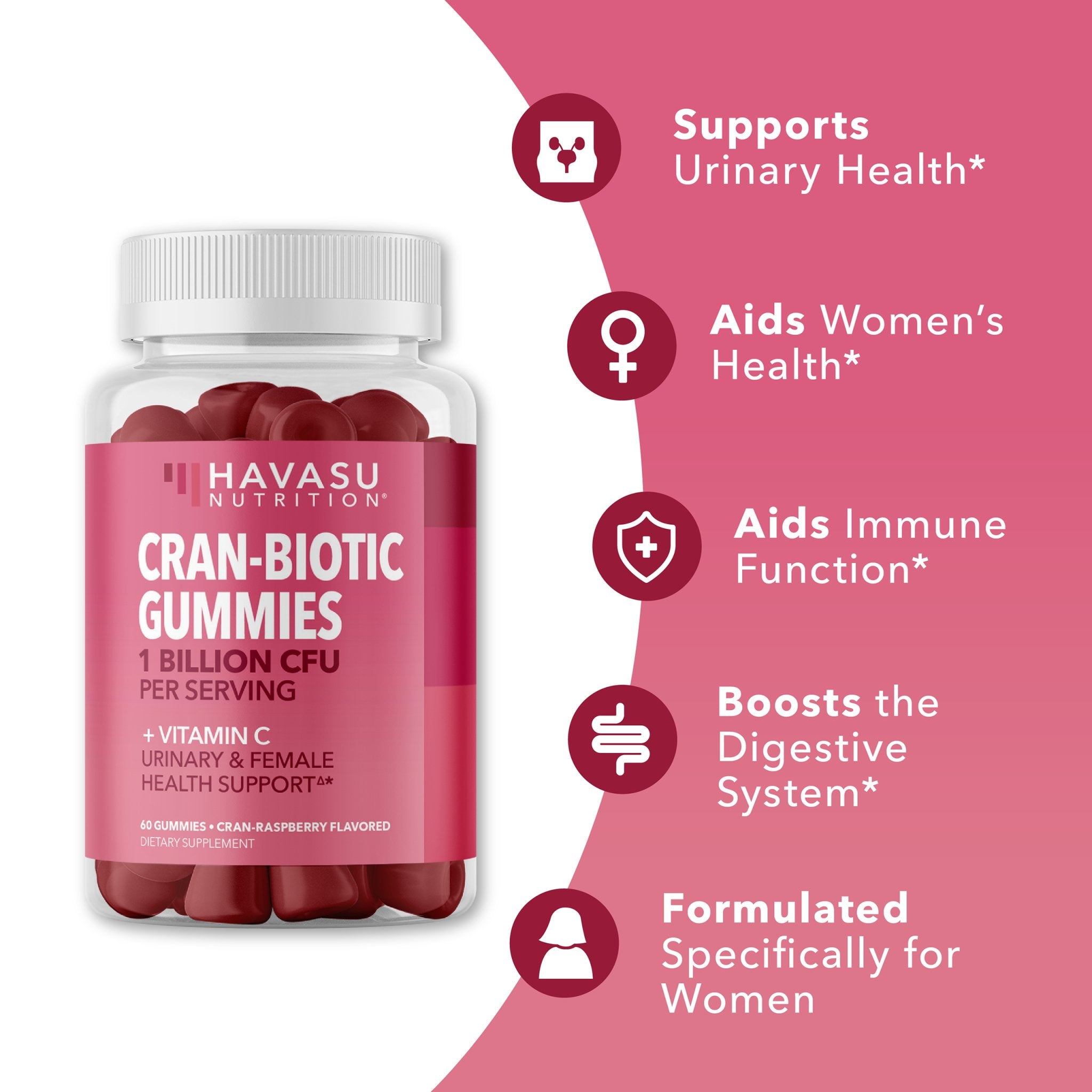 Cranberry Probiotic Gummies for Women, 60 c - Havasu Nutrition