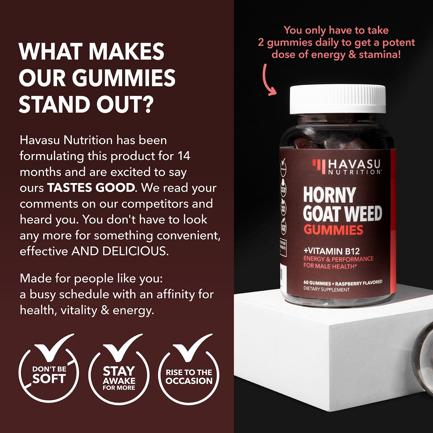 Horny Goat Weed Gummies, Raspberry Flavor, 60ct - Havasu Nutrition