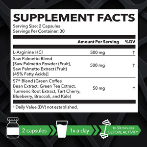 L-Arginine + Saw Palmetto Capsules, 60ct - Havasu Nutrition