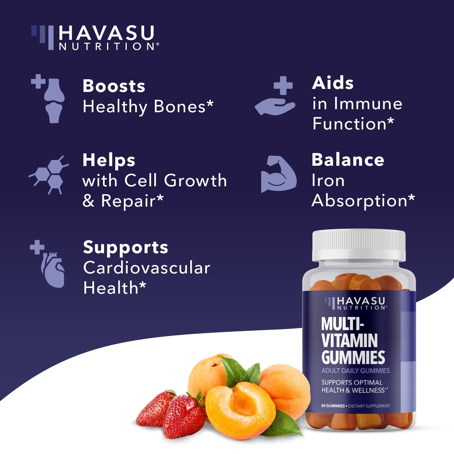 Multivitamin Gummies for Adults, Fruit Flavor, 60ct - Havasu Nutrition