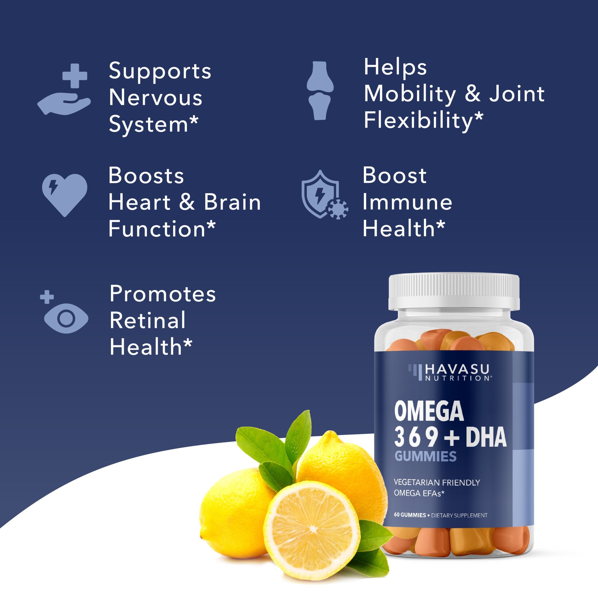 Omega Gummies for Adults, Lemon & Orange Flavors, 60ct - Havasu Nutrition