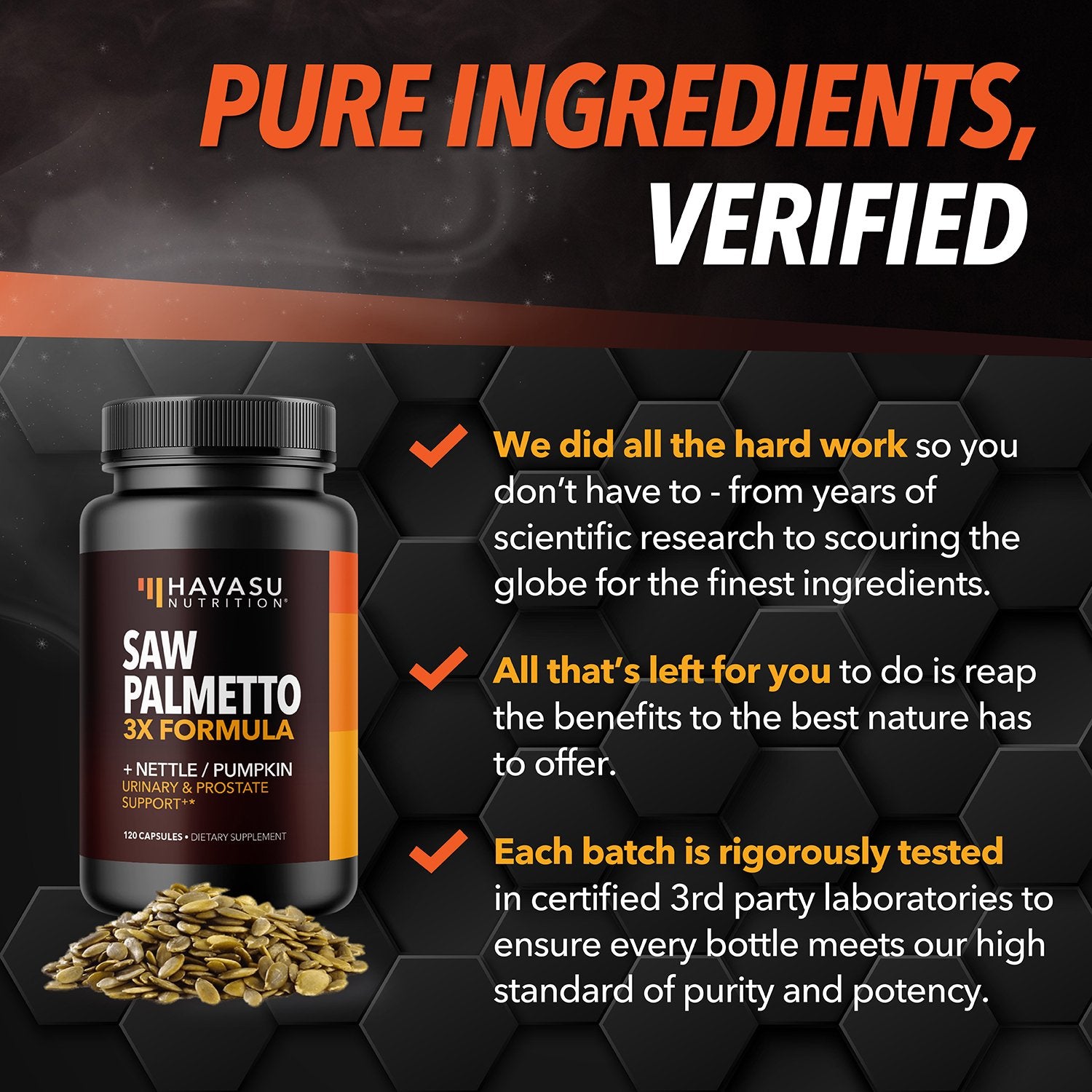 Saw Palmetto + Nettle & Pumpkin Seed Capsules, 120ct - Havasu Nutrition