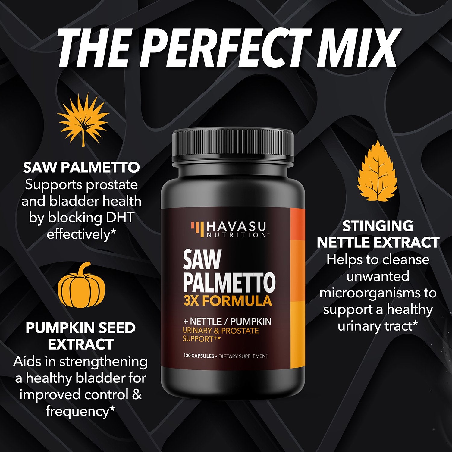 Saw Palmetto + Nettle & Pumpkin Seed Capsules, 120ct - Havasu Nutrition