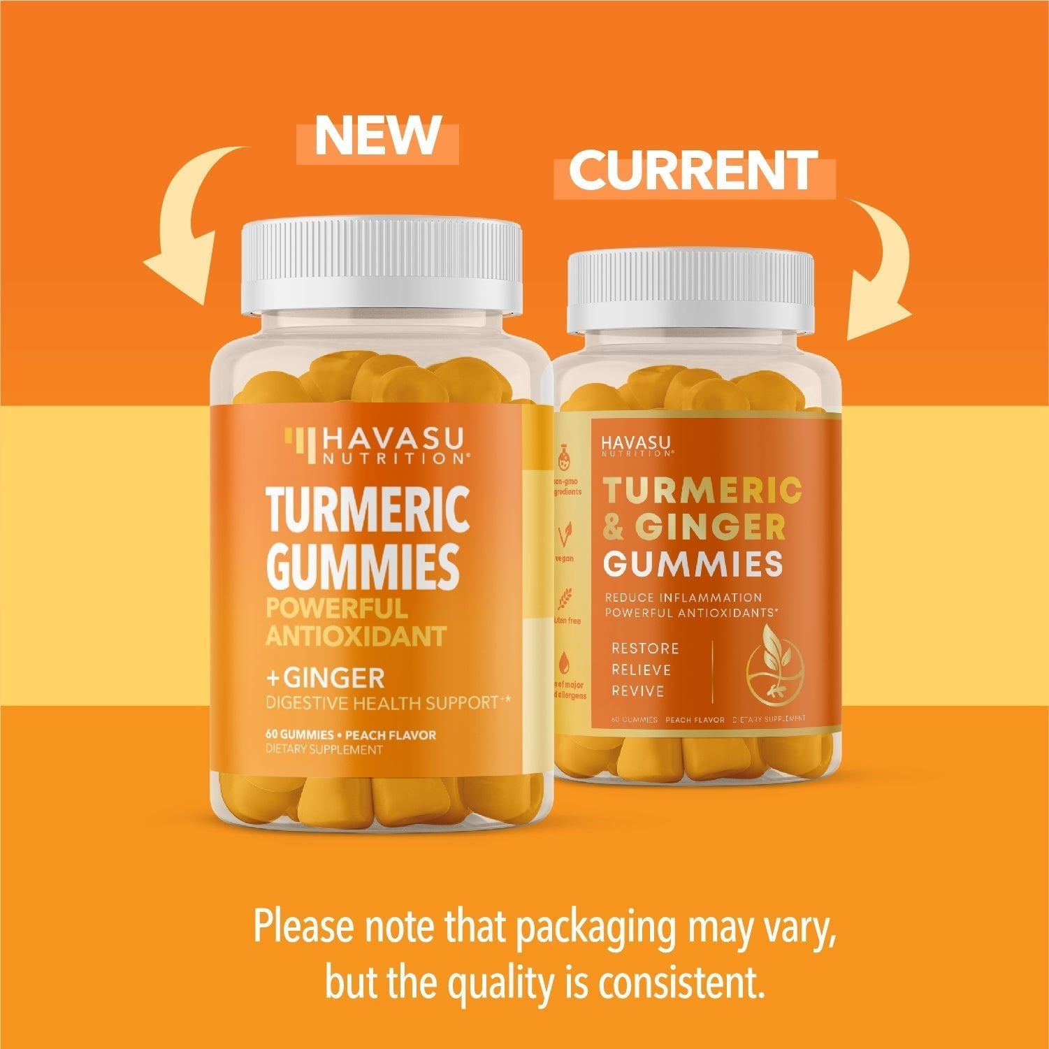 Turmeric & Ginger Gummies, Peach, 60ct - Havasu Nutrition